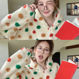 Korean-style Cute Lamb Wool Colorful Polka Dot Coat