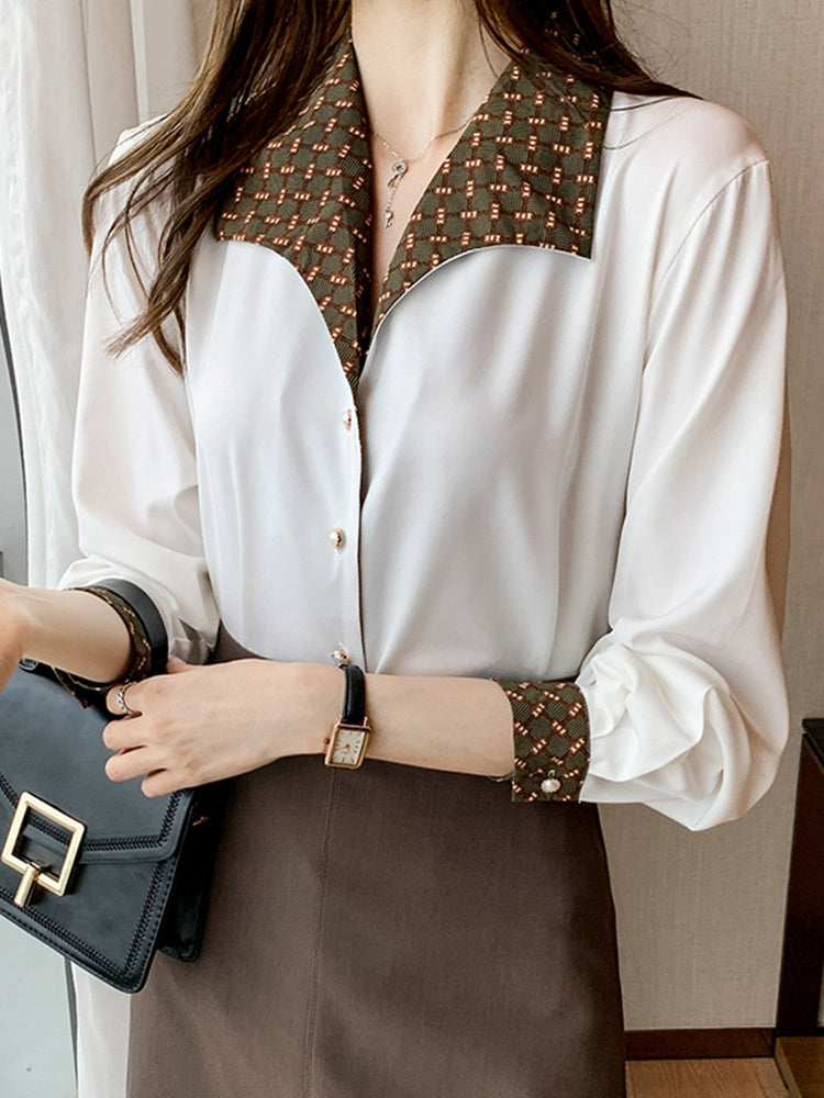 Women's Shirts All-match Retro Hong Kong Style Temperament Shirt Long-sleeved Tops Heritage cosmetics and beauty care