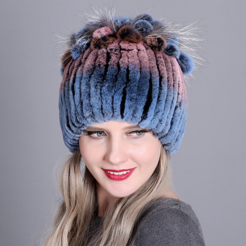 Woven Women's Fur Hats Warm And Thick Warmth Ladies Colorful Knitted Hats - Heritage cosmetics and beauty care