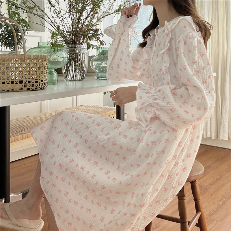 The New Korean Ins Sweet Can Wear Bow Pajamas Girls Home Clothes Sleeping Skirts - Heritage cosmetics and beauty care