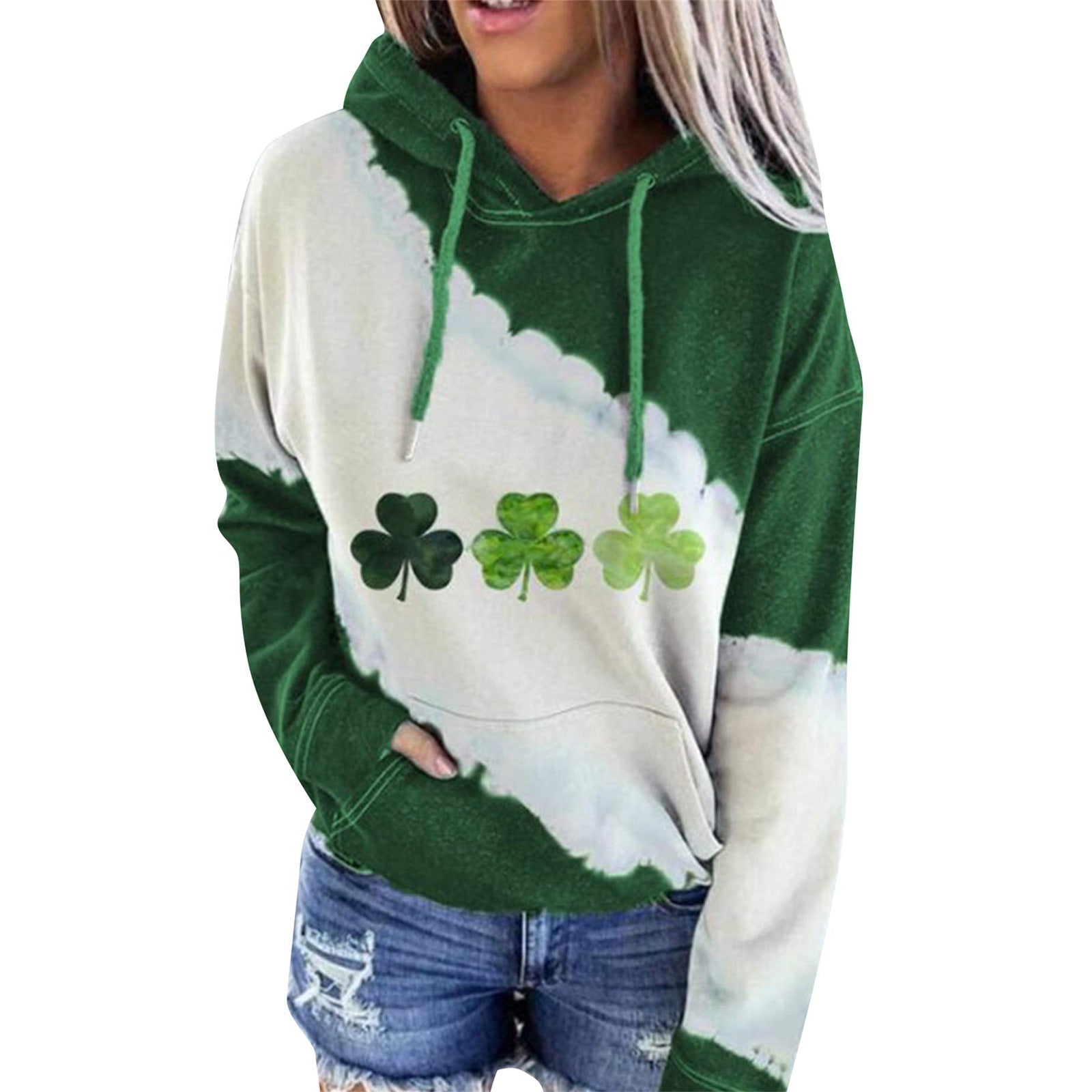 Women Sweatshirts Lucky Grass Print Streetwear Sweatshirts Hoodie Pullover Loose Casual Hooded Tops Clothes - Heritage cosmetics and beauty care