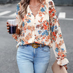 Women's Tops Casual Floral Print V Neck Long Sleeve Shirts Loose Chiffon Blouses Shirts Tops Heritage cosmetics and beauty care