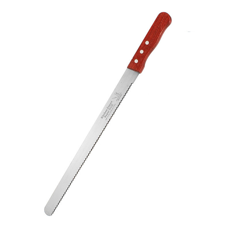 Red Wooden Handle Stainless-steel Bread Knife 10-inch Baking Cake Sliced Toast Tool Bread Saw Knife Coarse Texture Fine Teeth - Heritage cosmetics and beauty care