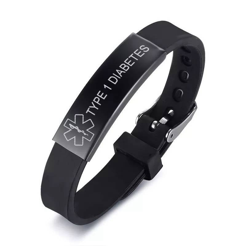 Black Stainless Steel Silicone Medical Alert ID Bracelet DIABETIC EPILEPSY SOS Bracelets - Heritage cosmetics and beauty care