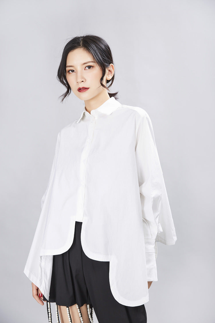 Spring Women's  Design Sense Irregular Loose Long Sleeve Shirts Heritage cosmetics and beauty care