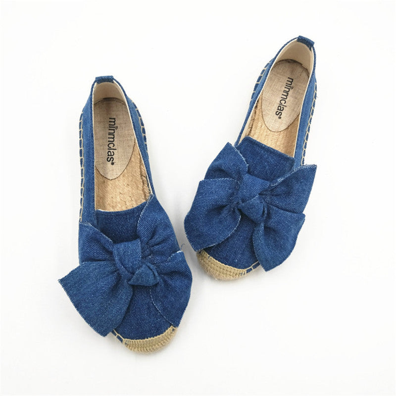 Flat Straw Woven Linen One-step Bow-knot Round-toe Espadrilles Shoes - Heritage cosmetics and beauty care