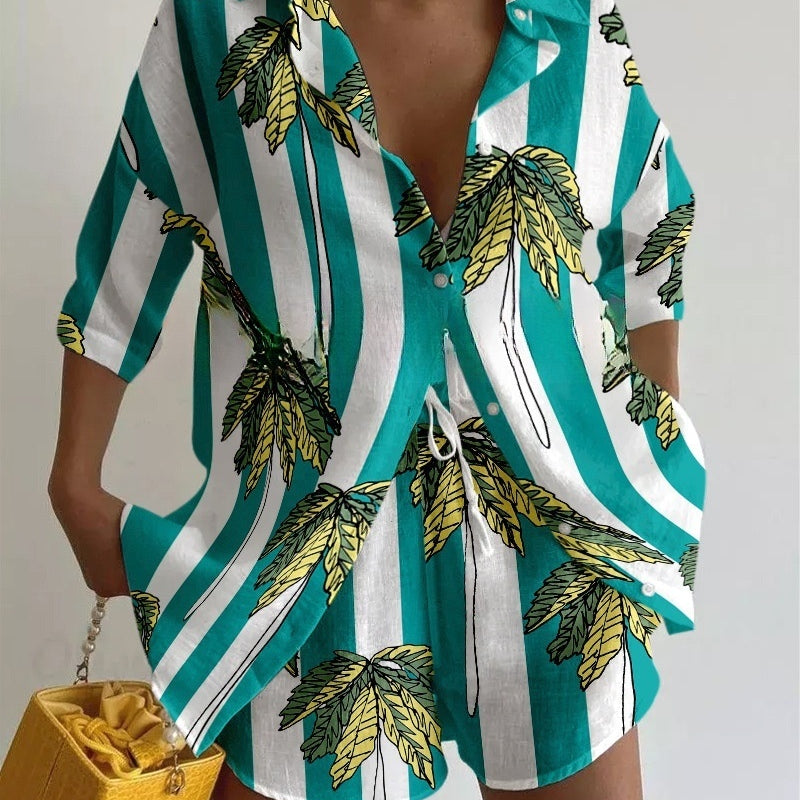 Summer Vacation Printing Suit Casual 2-piece Set - Heritage cosmetics and beauty care