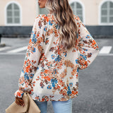 Women's Tops Casual Floral Print V Neck Long Sleeve Shirts Loose Chiffon Blouses Shirts Tops Heritage cosmetics and beauty care