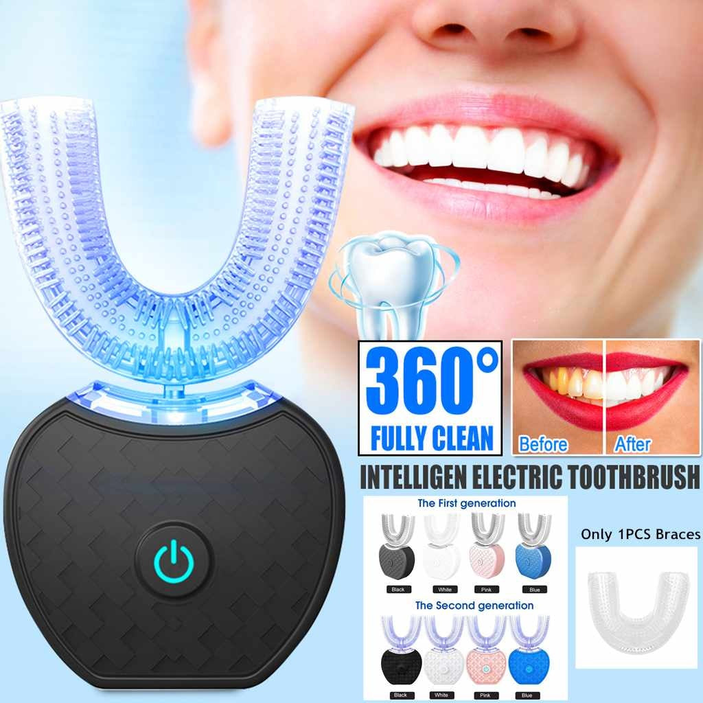 360 Degrees Intelligent Automatic Electric  Toothbrush Waterproof U Type Tooth Brush Whitening Blue Light USB Charging - Heritage cosmetics and beauty care