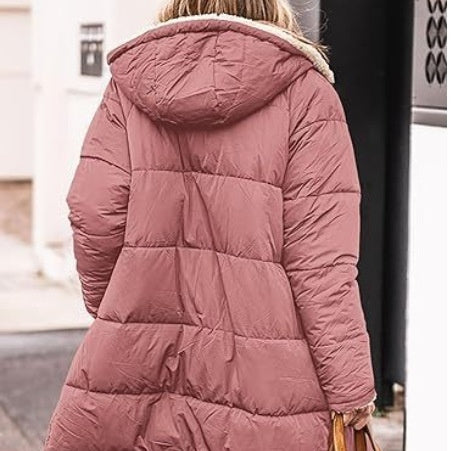 Winter Women's Clothing Coat Fleece-lined Lengthened Thermal Cotton-padded Clothes