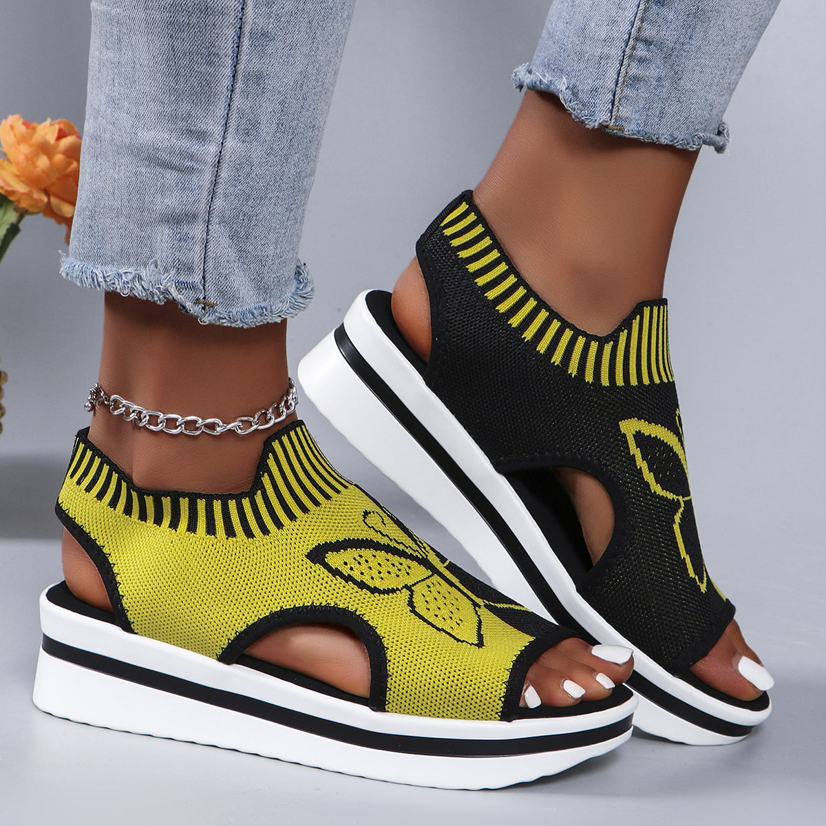 Summer Butterfly Print Sports Sandals Casual Breathable Flying Woven Flat Shoes For Women - Heritage cosmetics and beauty care