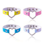 Colorful PU Leather Bangle Punk Hollow Heart Charms Adjustable Bracelets - Heritage cosmetics and beauty care