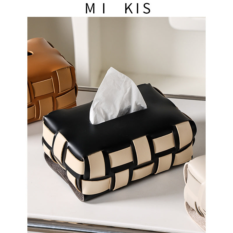 Woven Leather Tissue Box Living Room High-end Entry LUX Paper Extraction Box Household Paper Towels Storage Box High-grade - Heritage cosmetics and beauty care