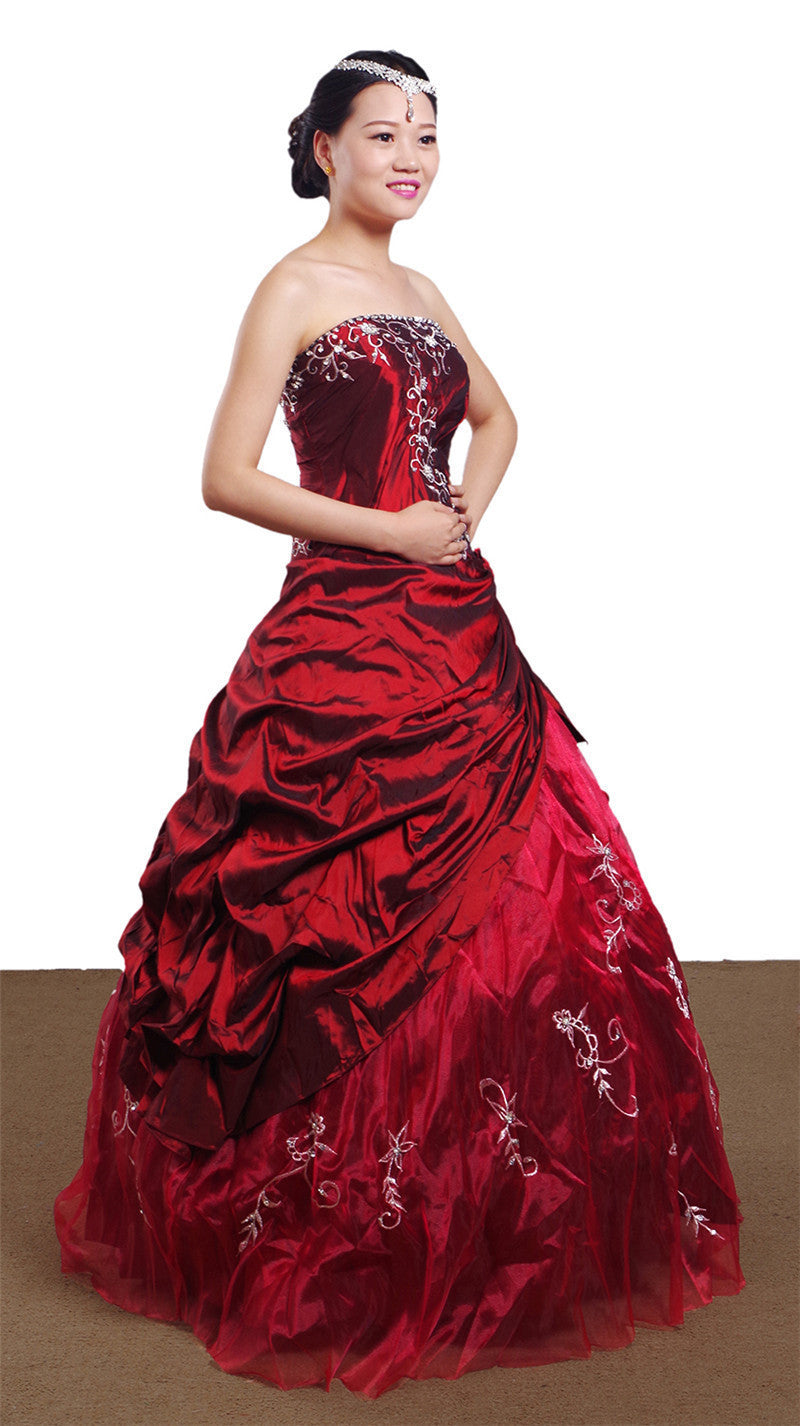 Wedding Dress Handmade Silver Embroidered Taffeta Formal Occasion Ball Evening Gown For Women - Heritage cosmetics and beauty care