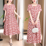 Casual Extra Large Size Cotton Silk Mother Loose Dress Women - Heritage cosmetics and beauty care