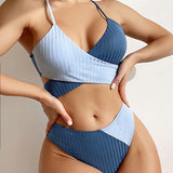 Bikini Patchwork Swimwear Ribbed Women's Swimsuit Knot Back Beachwear Ruched Butt Biquinis Bathing Suits - Heritage cosmetics and beauty care