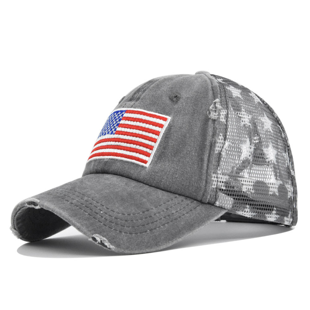 American Flag Embroidered Mesh Cap Embroidered Baseball Hat - Heritage cosmetics and beauty care