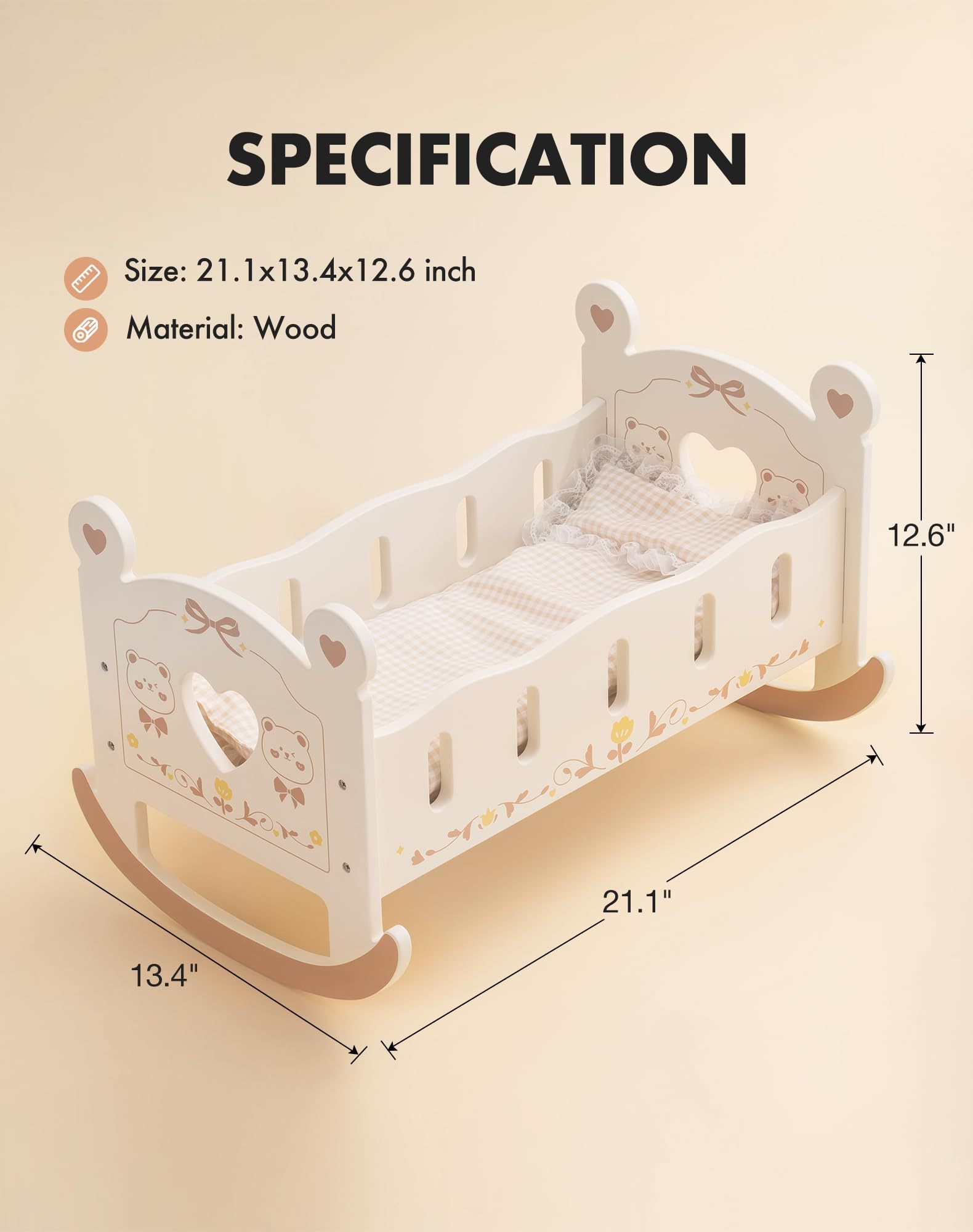 ROBOTIME Doll Crib Wooden Baby Doll Cradle Doll Bed Doll Furniture Accessories Doll Rocking Cradle With Bedding For 18 Inch Dolls - Heritage cosmetics and beauty care