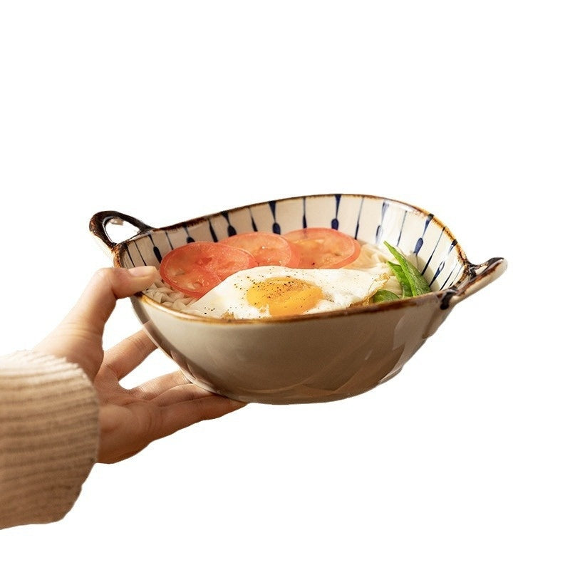 Binaural Soup Household Vintage Noodle Bowl Ramen Ceramic Big Soup Basin Tableware - Heritage cosmetics and beauty care