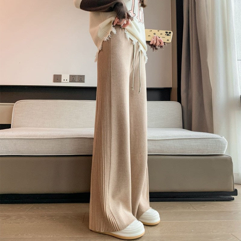 Women's Knitted Wide-leg Pants High Waist Drawstring Loose - Heritage cosmetics and beauty care