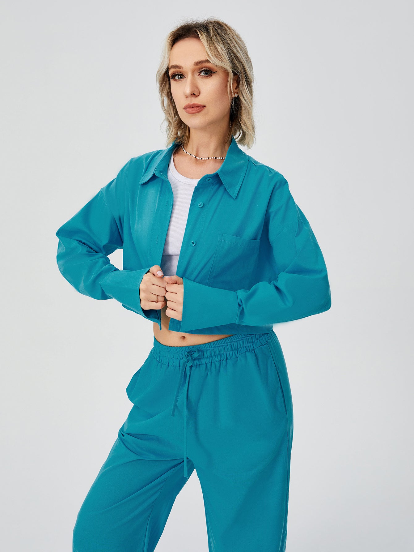 Women Two Piece Outfits For Women Long Sleeve Button Down Wide Leg Loungewear Pajama Set - Heritage cosmetics and beauty care