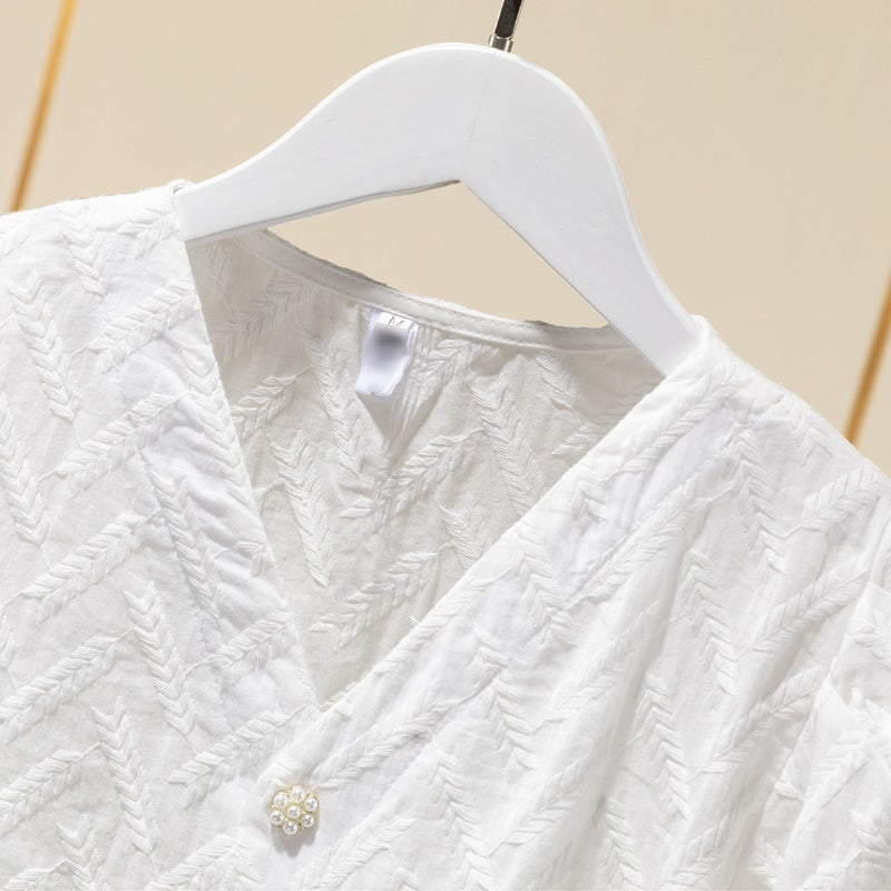 Cotton Embroidered Puff Sleeve Shirt Tops Women White Ladies Shirts Heritage cosmetics and beauty care