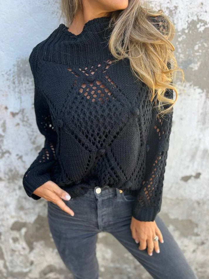 European And American Leisure Loose Hollow Out Sweater Round Neck Knitted Top - Heritage cosmetics and beauty care