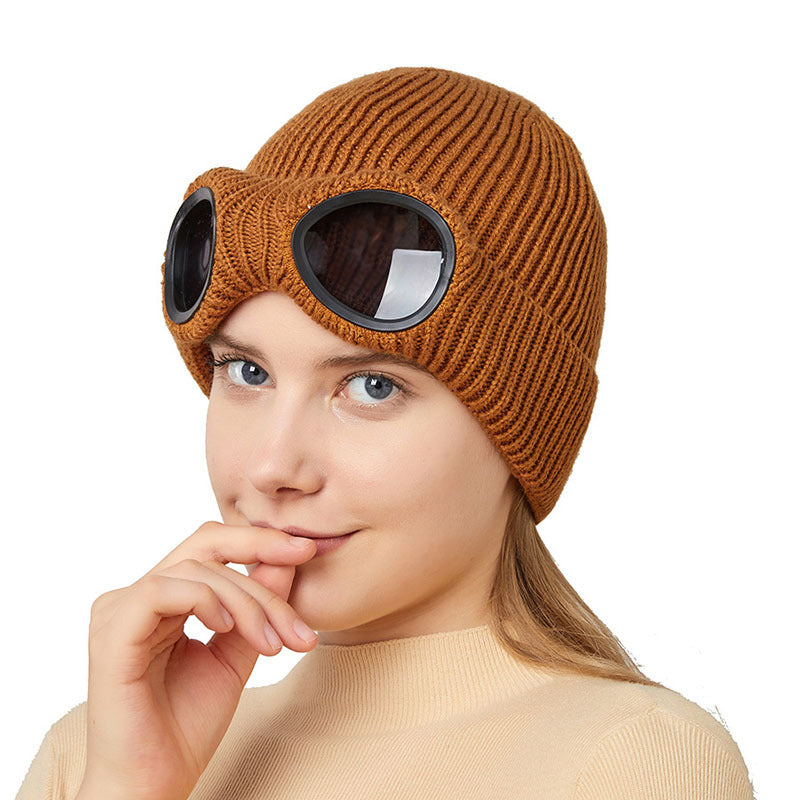 Warm Knitted Woolen Hats With Windproof Glasses Autumn And Winter For Men And Women Ear Protection Cap - Heritage cosmetics and beauty care