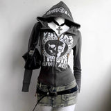 Autumn And Winter Hooded Long-sleeve Zipper Skull Letter Print Sweatshirt