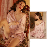 Boyfriend Style Shirt Pajamas Women Morning Gown Silk Home Clothes - Heritage cosmetics and beauty care