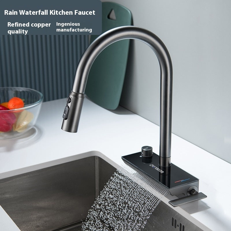 304 Stainless Steel Gun Gray Faucet Large Single Sink Kitchen Vegetable Basin Sink Suit Flying Rain Waterfall Faucet - Heritage cosmetics and beauty care