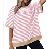 Women's Casual Versatile Striped Loose T-shirt - Heritage cosmetics and beauty care