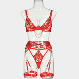 Flame Embroidered Chain Bra Set - Heritage cosmetics and beauty care