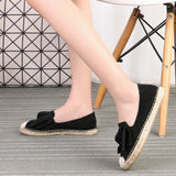 Flat Straw Woven Linen One-step Bow-knot Round-toe Espadrilles Shoes - Heritage cosmetics and beauty care