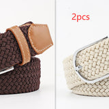 Women's Canvas Belt Student Pants Casual Stretch Braided Needle Buckle