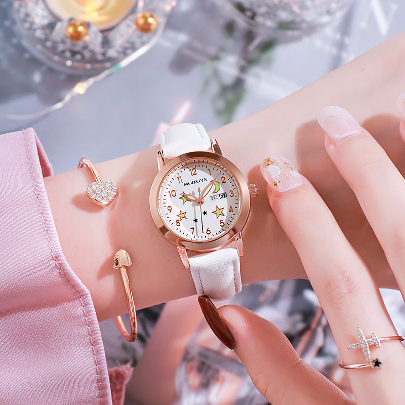 Simple High School Student Luminous Double Calendar Women's Quartz Watch - Heritage cosmetics and beauty care