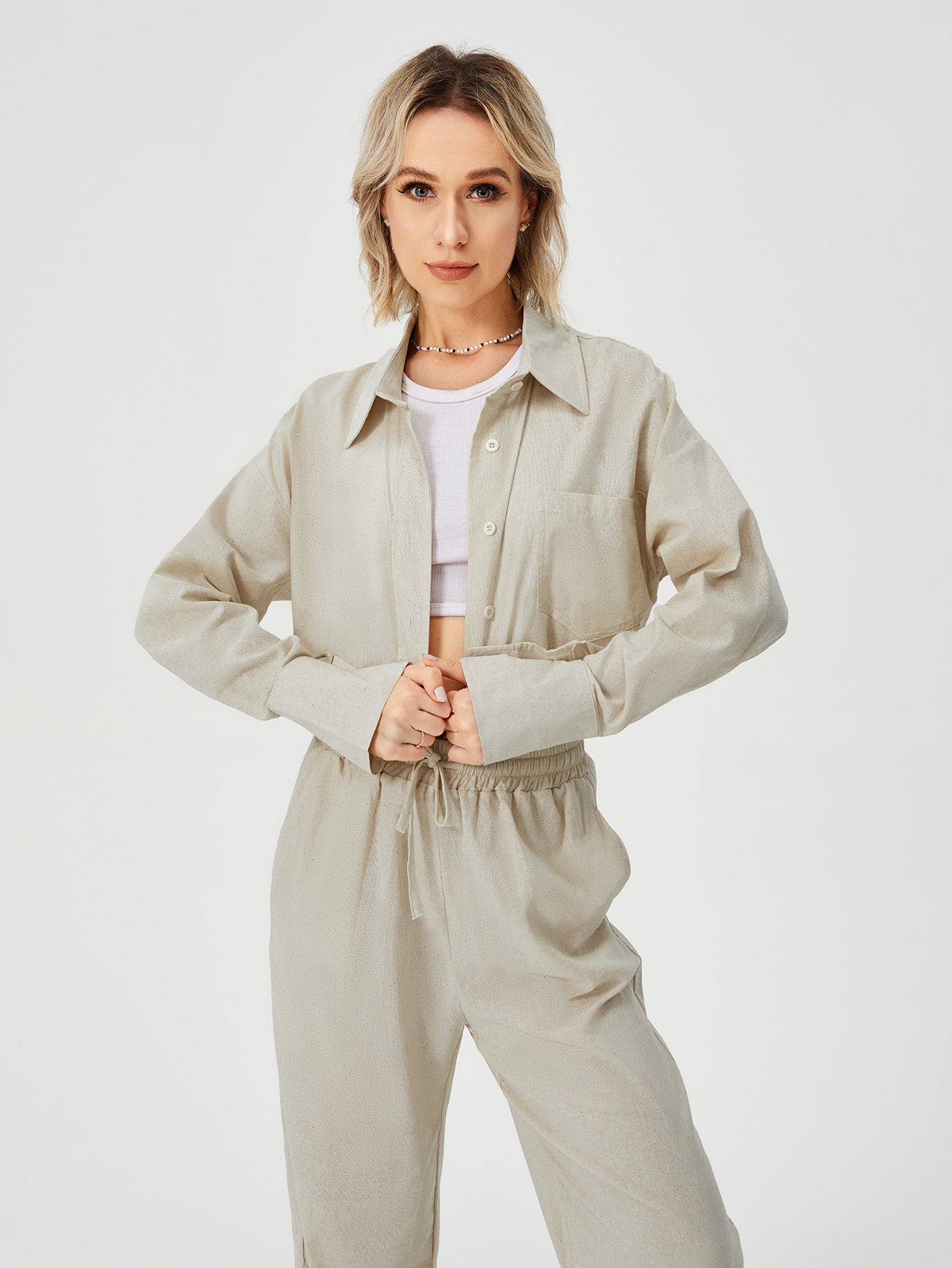 Women Two Piece Outfits For Women Long Sleeve Button Down Wide Leg Loungewear Pajama Set - Heritage cosmetics and beauty care