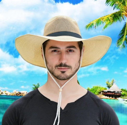 Breathable Mesh Big Brim Straw Hat Men's Outdoor Sun Protection - Heritage cosmetics and beauty care