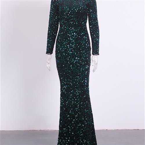 Women Modest Stretch Sequin Royal Blue Evening Prom Gown Party - Heritage cosmetics and beauty care