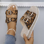 Summer Double Buckle Leopard Print Flat Sandals Hemp Thick-soled Sandals Seaside Vacation Beach Shoes For Women Heritage cosmetics and beauty care