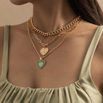 European And American Cross-border Jewelry Retro Heart-shaped Oil Dripping Multilayer Necklace Women - Heritage cosmetics and beauty care