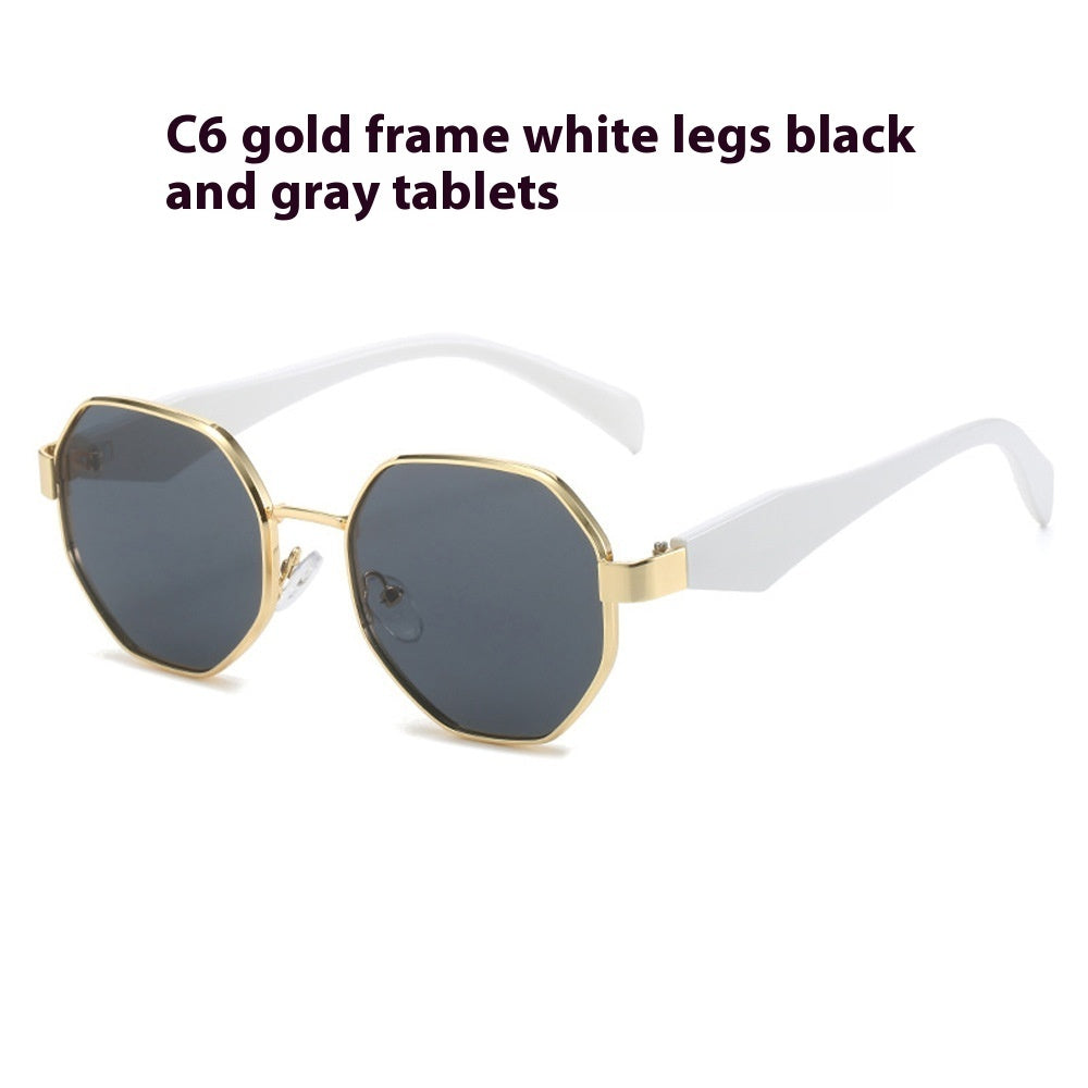 New Polygonal Sunglasses Wide Leg Metal Large Rim Sunglasses Women - Heritage cosmetics and beauty care