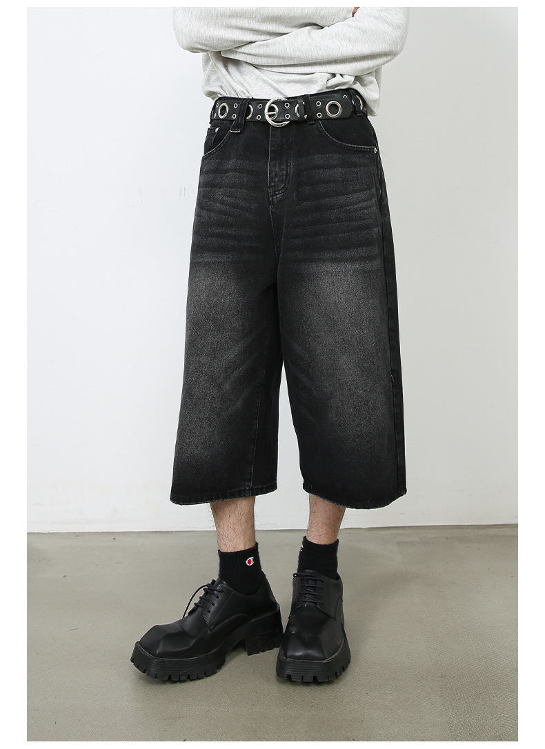 American Black Gray Loose Trousers Loose Denim Cropped Pants - Heritage cosmetics and beauty care