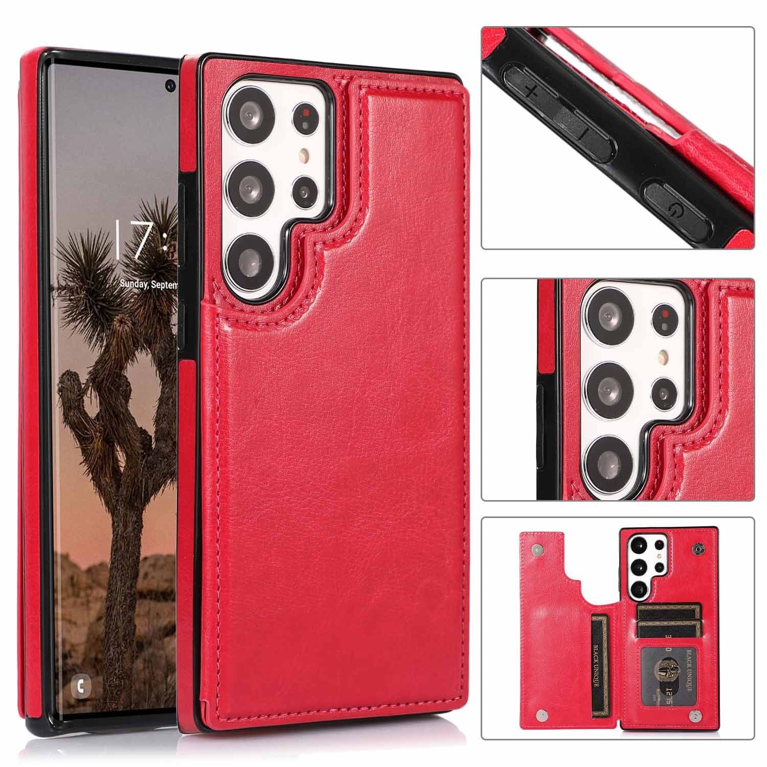 Solid Color Double Buckle Crazy Horse Pattern Leather Phone Case Heritage cosmetics and beauty care