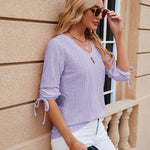 Button V-neck Solid Color Half Sleeves Loose-fitting T-shirt Top - Heritage cosmetics and beauty care