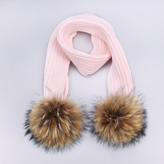 Children's Double Woolen Hats With Woolen Balls Scarf Set - Heritage cosmetics and beauty care