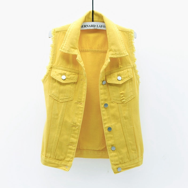 Multi-Color Selection Denim Vest Women's Slim Sleeveless Jacket - Heritage cosmetics and beauty care