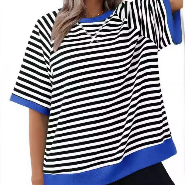 Women's Casual Versatile Striped Loose T-shirt - Heritage cosmetics and beauty care