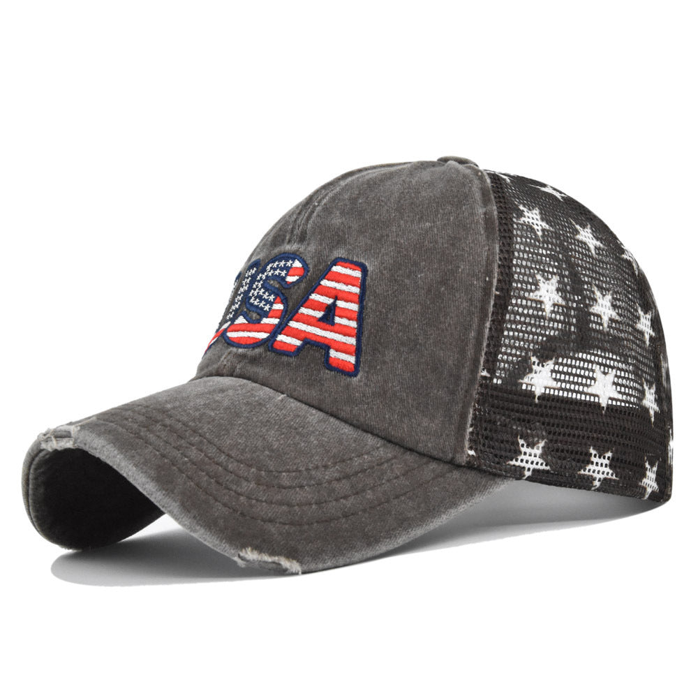 American Flag Embroidered Mesh Cap Embroidered Baseball Hat - Heritage cosmetics and beauty care