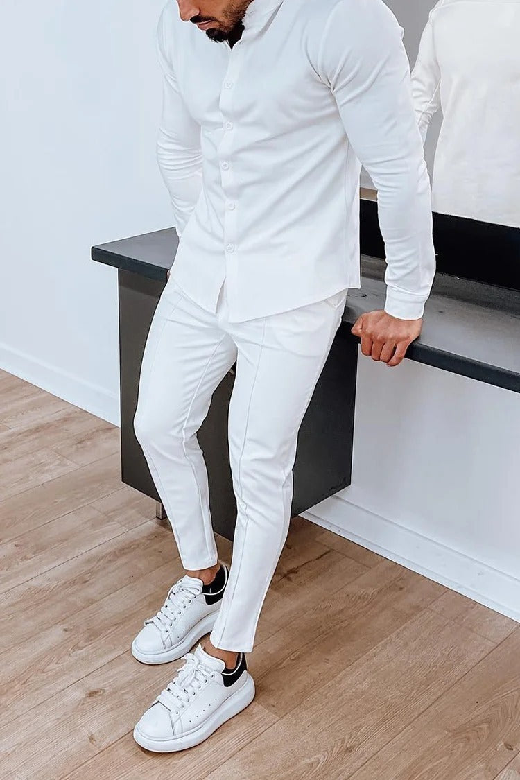 Autumn And Winter Men's Long-sleeve Shirt Lengthened Blouse And Pants - Heritage cosmetics and beauty care